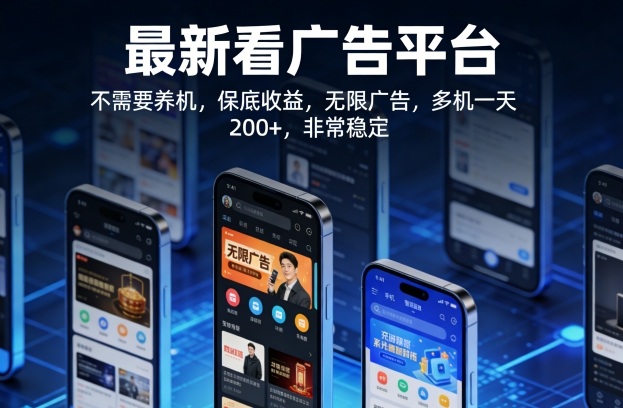 最新看广告平台，不需要养机，保底收益，无限广告，多机一天200+，非常稳定【揭秘】 - 来及网络