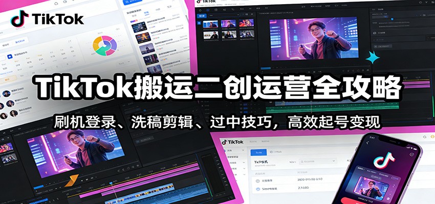 TikTok搬运二创运营全攻略：刷机登录、洗稿剪辑 、过中技巧，高效起号变现 - 来及网络