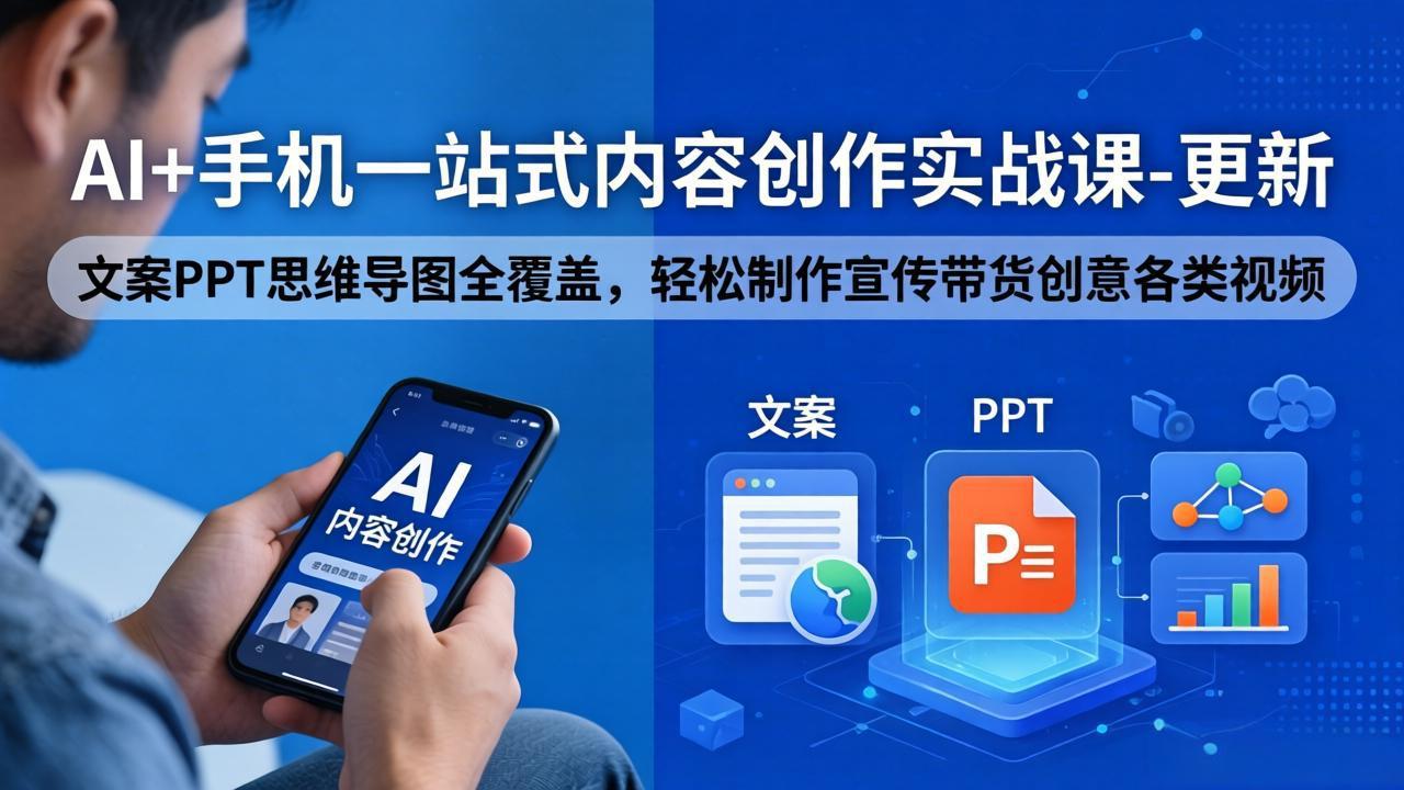 AI+手机一站式内容创作实战课-更新，文案PPT思维导图全覆盖，轻松制作宣传带货创意各类视频 - 来及网络