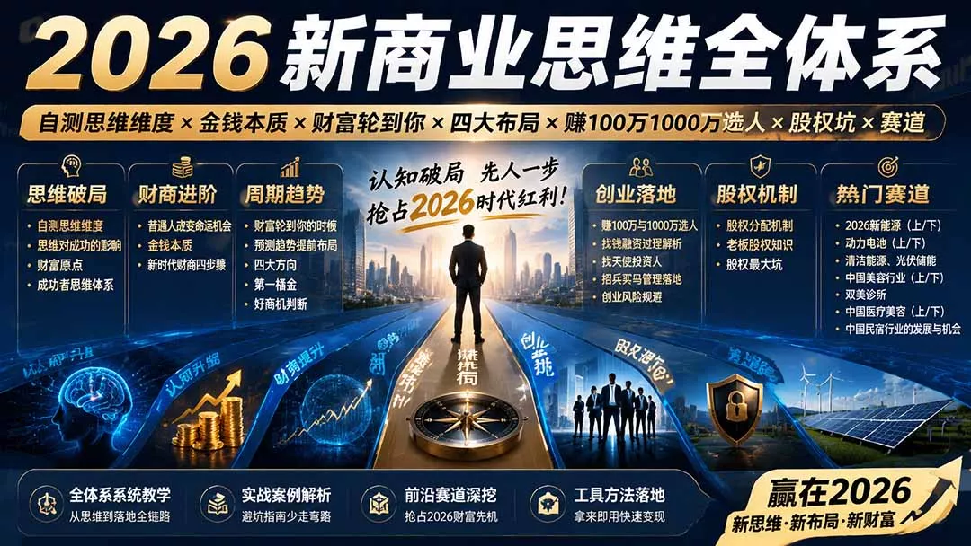 2026新商业思维全体系：自测思维维度×金钱本质×财富轮到你×四大布局×赚100万1000万选人×股权坑×赛道 - 来及网络