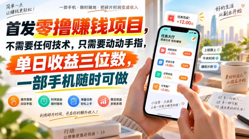 首发零撸賺钱项目，不需要任何技术，只需要动动手指，单日收益三位数，一部手机随时可做【揭秘】 - 来及网络
