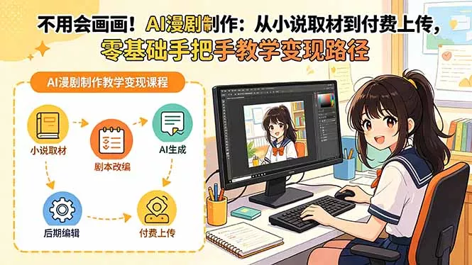 不用会画画！AI漫剧制作：从小说取材到付费上传，零基础手把手教学变现路径(更新 - 来及网络