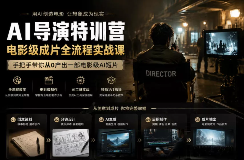 AI导演特训营，电影级成片全流程实战课，手把手带你从0产出一部电影级AI短片 - 来及网络