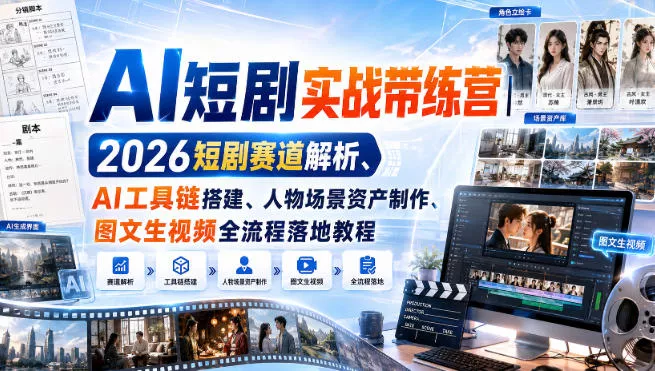 AI短剧实战带练营｜2026短剧赛道解析、AI工具链搭建、人物场景资产制作、图文生视频全流程落地教程 - 来及网络