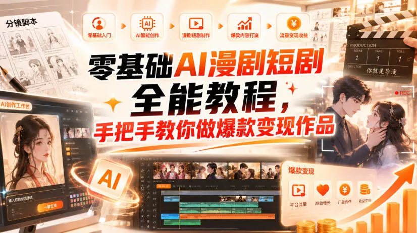 零基础AI漫剧短剧全能教程，从AI智能体搭建、文案脚本分镜、多平台AI生视频、剪映精修，覆盖全题材创作，手把手教你做爆款变现作品 - 来及网络