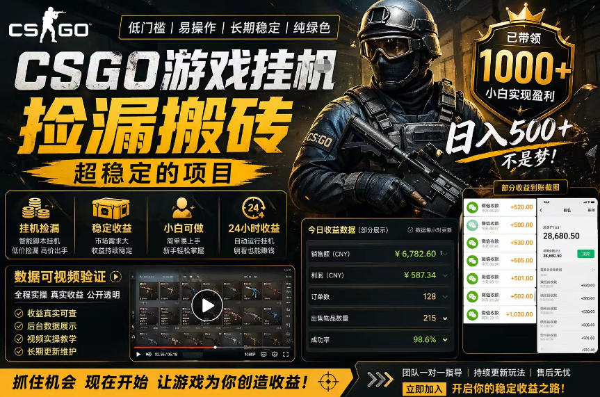 CSGO游戏搬砖，全自动挂G，不需要玩游戏，手机操作日入300+，解放双手【揭秘】 - 来及网络