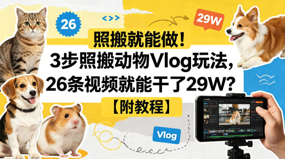 照搬就能做！3步照搬动物Vlog玩法，26条视频就能干了29W？【附教程】【赠coze一键生成工作流】 - 来及网络