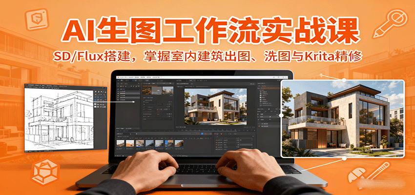 AI生图工作流实战课：SD/Flux搭建，掌握室内建筑出图、洗图与Krita精修 - 来及网络