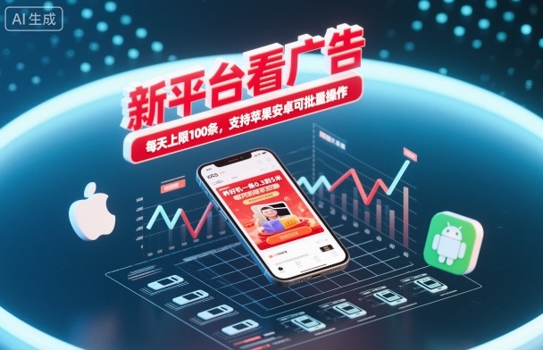 新平台看广告，养好机一条0.3到5米，每天上限100条，支持苹果安卓可批量操作 - 来及网络