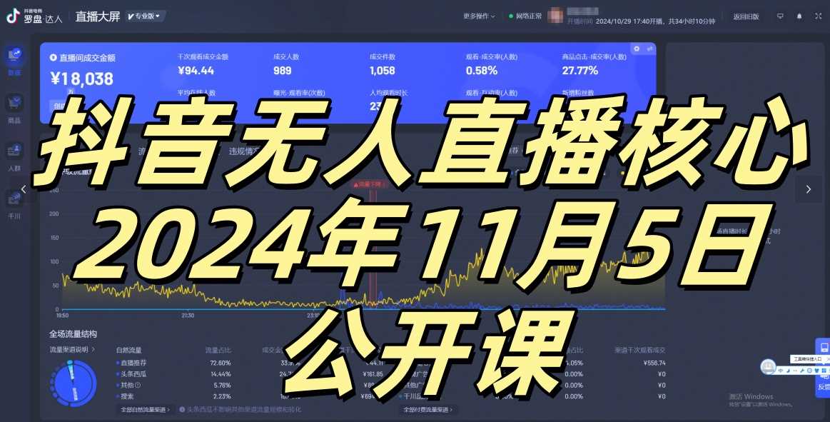 抖音无人直播核心公开课，咸鱼翻身小白可做带有睡后收入月入过万太简单【揭秘】 - 来及网络