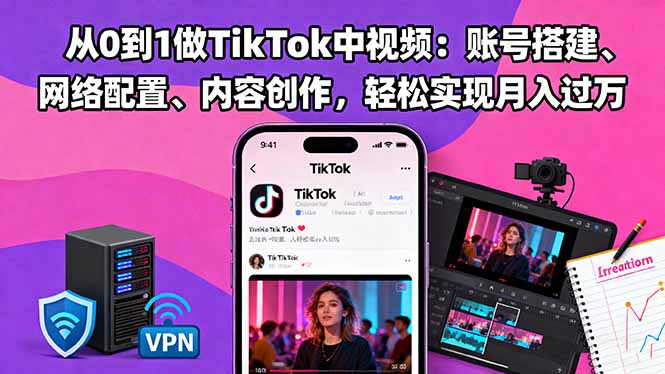 从0到1做TikTok中视频：账号搭建、网络配置、内容创作，轻松实现月入过万 - 来及网络