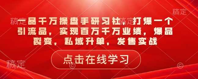 一品千万操盘手研习社，打爆一个引流品，实现百万千万业绩，爆品裂变，私域升单，发售实战 - 来及网络