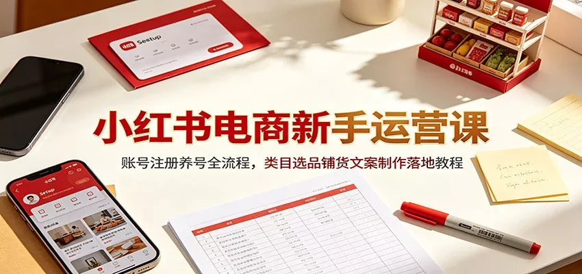 小红书电商新手运营课：账号注册养号全流程，类目选品铺货文案制作落地教程 - 来及网络