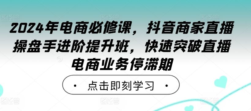 2024年电商必修课，抖音商家直播操盘手进阶提升班，快速突破直播电商业务停滞期 - 来及网络