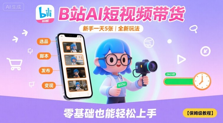 B站AI短视频带货，新手一天5张，全新玩法【保姆级教程】 - 来及网络