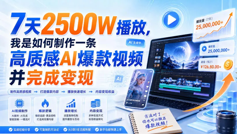 7天2500W播放，我是如何制作一条高质感AI爆款视频并完成变现 - 来及网络