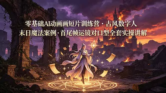 零基础AI动画短片训练营，古风数字人末日魔法案例，首尾帧运镜对口型全套实操讲解 - 来及网络