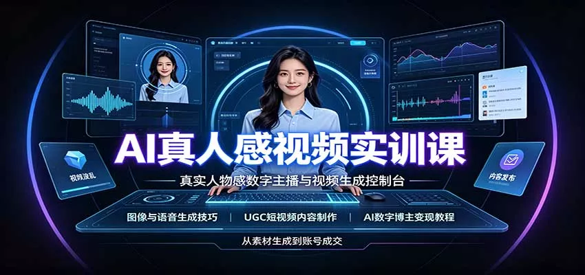 AI真人感视频实训课：图像语音生成，UGC内容制作，AI数字博主变现教程 - 来及网络