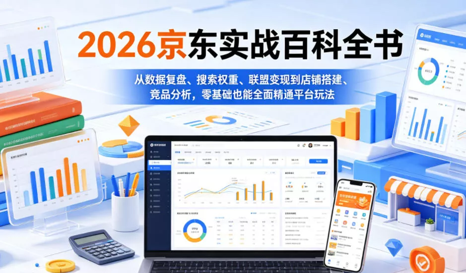 2026京东实战百科全书，从数据复盘、搜索权重、联盟变现到店铺搭建、竞品分析，零基础也能全面精通平台玩法 - 来及网络
