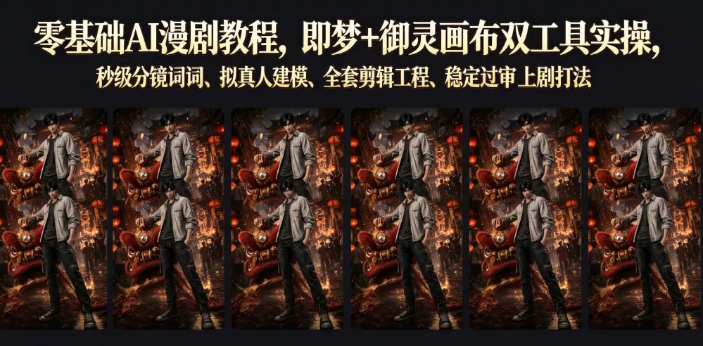 零基础AI漫剧教程，即梦+御灵画布双工具实操，秒级分镜提示词、拟真人建模、全套剪辑工程、稳定过审上剧打法 - 来及网络