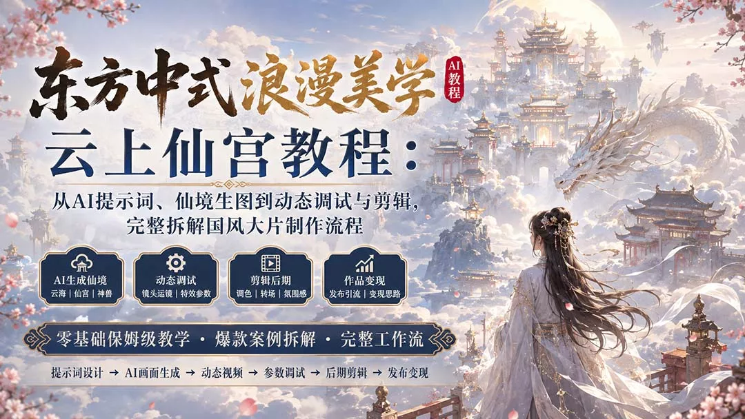 东方中式浪漫美学云上仙宫教程：从AI提示词、仙境生图到动态调试与剪辑，完整拆解国风大片制作流程 - 来及网络