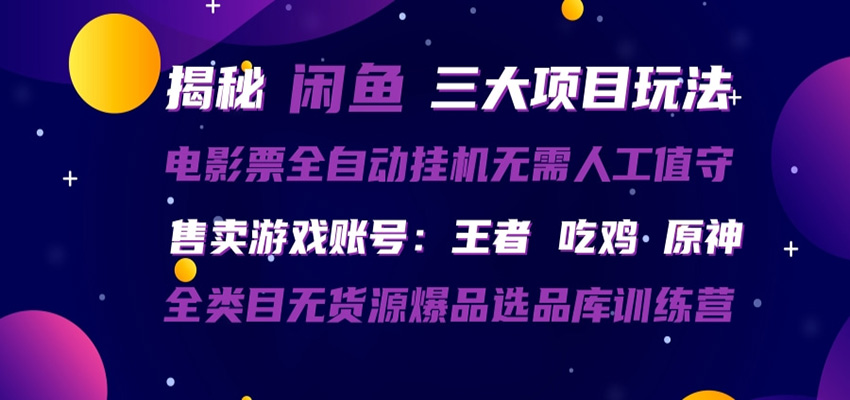闲鱼三种玩法 全自动电影票 售卖游戏账号 爆品选品库训练营 - 来及网络