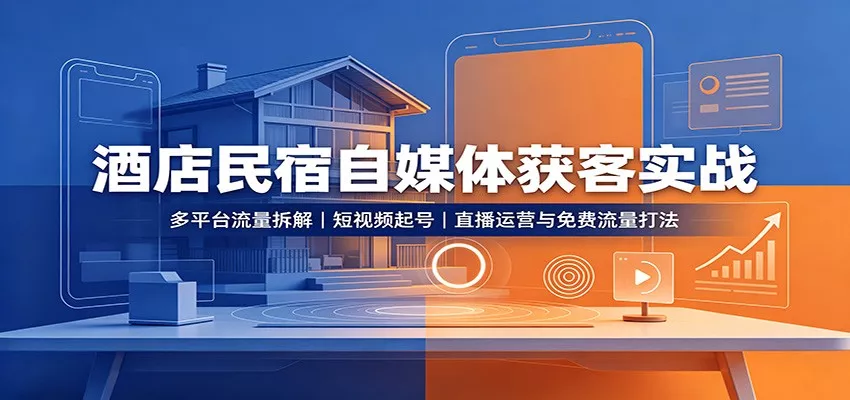 酒店民宿自媒体获客实战：多平台流量拆解，短视频起号，直播运营与免费流量打法 - 来及网络
