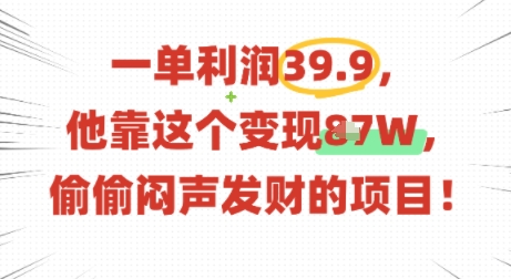 一单利润39.9，有人靠这个变现几十个，偷偷闷声发财的项目 - 来及网络
