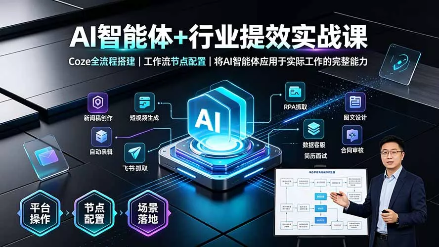 AI智能体+行业提效实战课·Coze全流程搭建｜工作流节点配置｜将AI智能体应用于实际工作的完整能力 - 来及网络