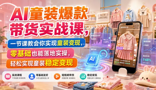 AI童装爆款带货实战课，一节课教会你实现童装变现，零基础也能落地实操 - 来及网络