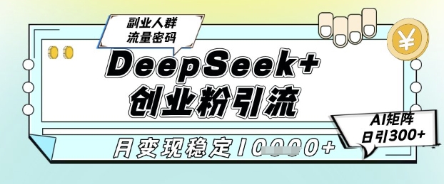 DeepSeek+创业粉精准引流，全新分享课4.0玩法，AI矩阵日引300+，多种变现方式，稳定月入1W - 来及网络