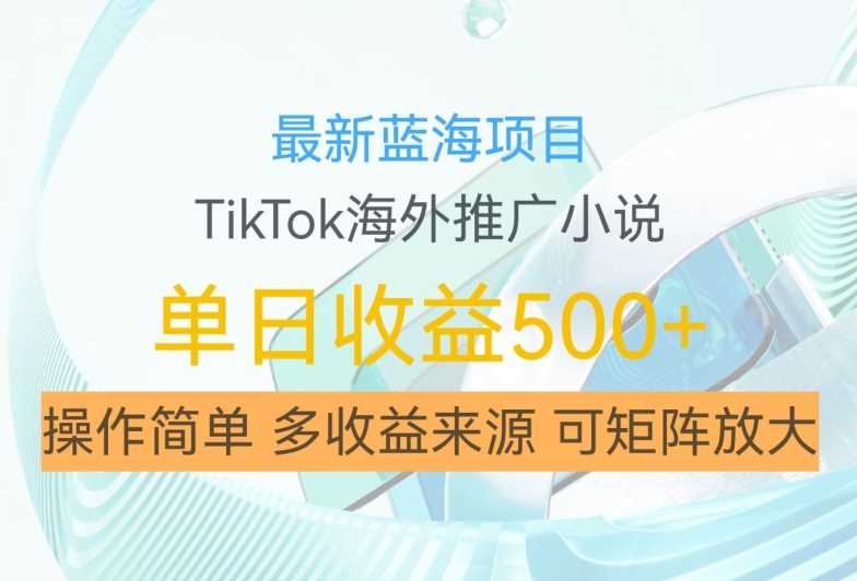 最新蓝海项目，利用tiktok海外推广小说赚钱佣金，简单易学，日入500+，可矩阵放大【揭秘】 - 来及网络