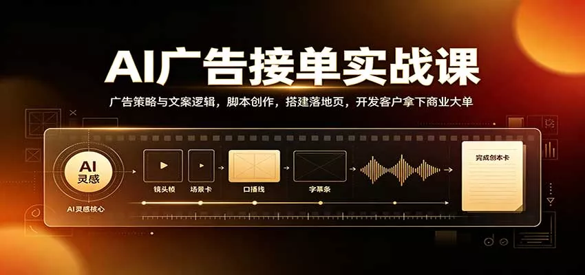 AI广告接单实战：广告策略与文案逻辑，脚本创作，搭建落地页，开发客户拿下商业大单 - 来及网络