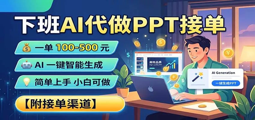 下班AI代做PPT接单，一单100-500，AI一键生成，小白也能做，附接单渠道 - 来及网络