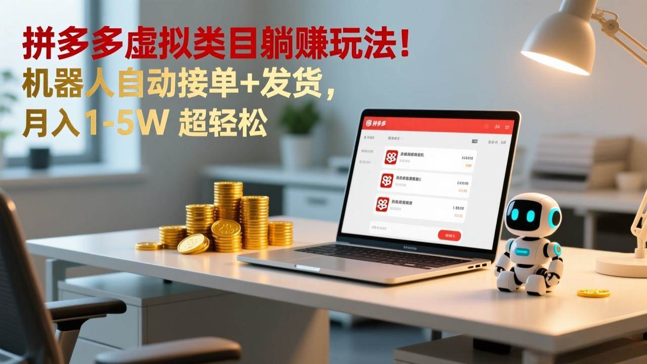 （17174期）多多虚拟类目躺赚玩法！机器人自动接单+发货，月入 1-5W 超轻松 - 来及网络