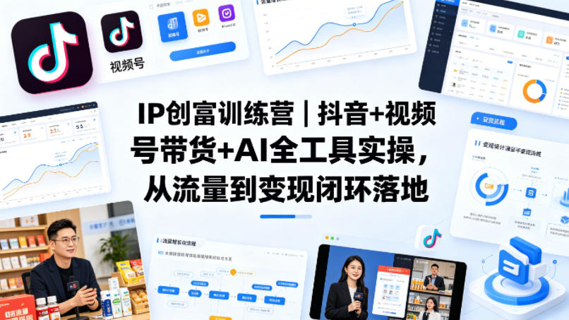 IP创富训练营｜抖音+视频号带货+AI全工具实操，从流量到变现闭环落地 - 来及网络