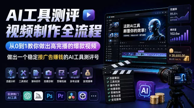 AI工具测评视频制作全流程，从0到1教你做出高完播的爆款视频，做出一个稳定接广告賺钱的AI工具测评号 - 来及网络