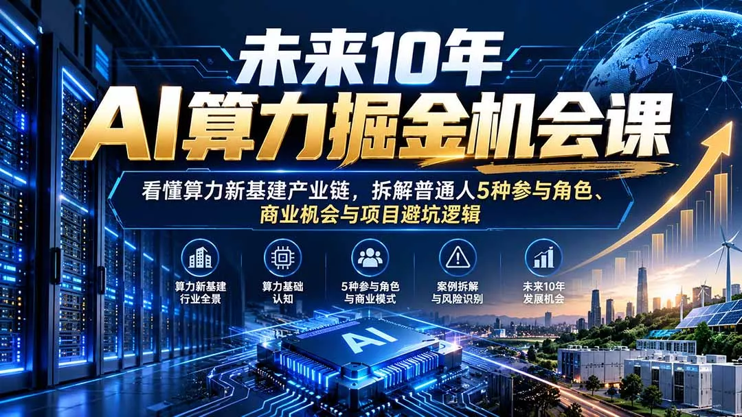 未来10年AI算力掘金机会课：看懂算力新基建产业链，拆解普通人5种参与角色、商业机会与项目避坑逻辑 - 来及网络