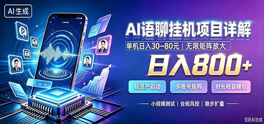 AI语聊挂机，日入800+，适用个人副业，工作室矩阵操作 - 来及网络