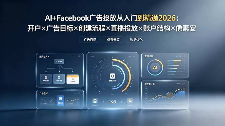 AI+Facebook广告投放从入门到精通2026：开户×广告目标×创建流程×直播投放×账户结构×像素安装×AI赋能 - 来及网络