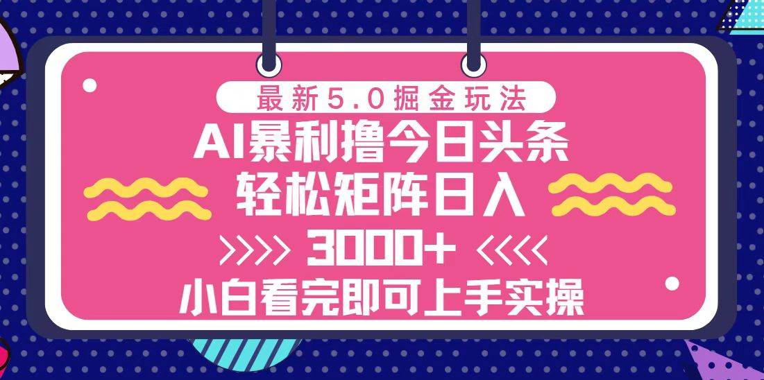（13398期）今日头条最新5.0掘金玩法，轻松矩阵日入3000+ - 来及网络