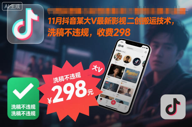11月抖音某大V最新影视二创搬运技术，洗稿不违规，收费298 - 来及网络