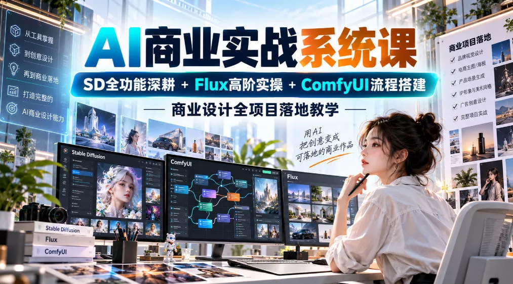 AI商业实战系统课｜SD全功能深耕+Flux高阶实操+Comfyui流程搭建，商业设计全项目落地教学 - 来及网络