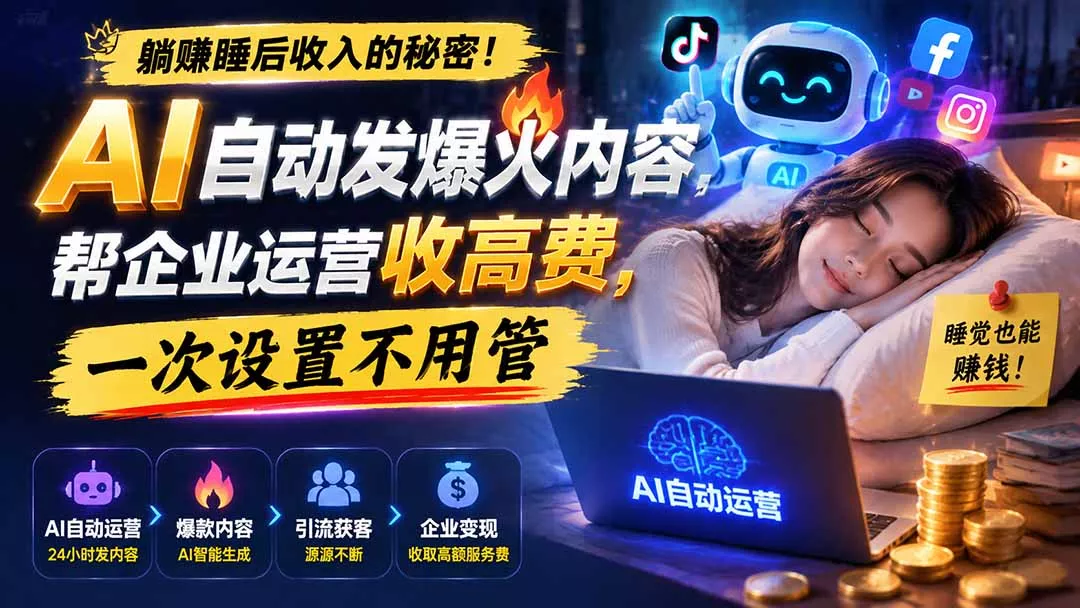 躺赚睡后收入的秘密！AI 自动发爆火内容，帮企业运营收高费，一次设置不用管【原创双语字幕】 - 来及网络