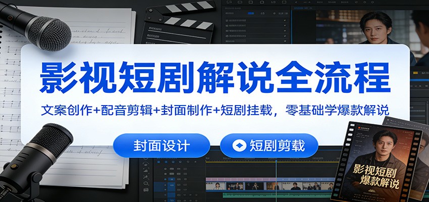 影视短剧解说全流程：文案创作+配音剪辑+封面制作+短剧挂载，零基础学爆款解说 - 来及网络