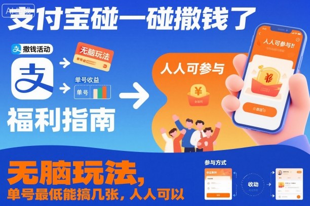 支付宝碰一碰撒钱了，无脑玩法，单号最低能搞几张，人人可以撸【揭秘】 - 来及网络