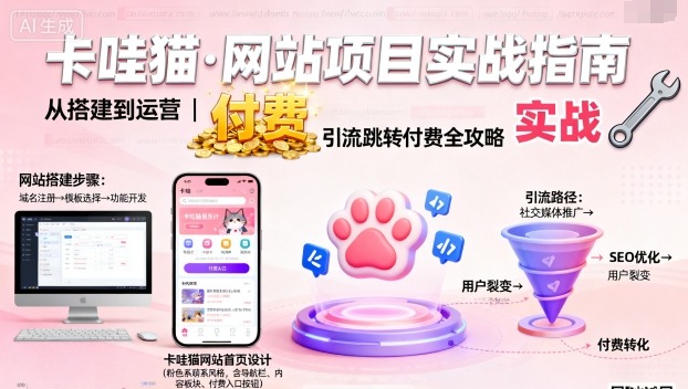 卡哇猫·网站项目，网站搭建与运营以及引流跳转付费 - 来及网络