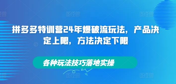 拼多多特训营24年爆破流玩法，产品决定上限，方法决定下限，各种玩法技巧落地实操 - 来及网络