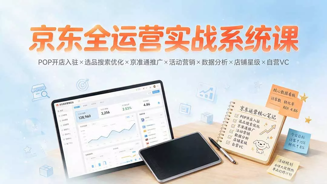 京东全运营实战系统课：POP开店入驻×选品搜索优化×京准通推广×活动营销×数据分析×店铺星级×自营VC - 来及网络
