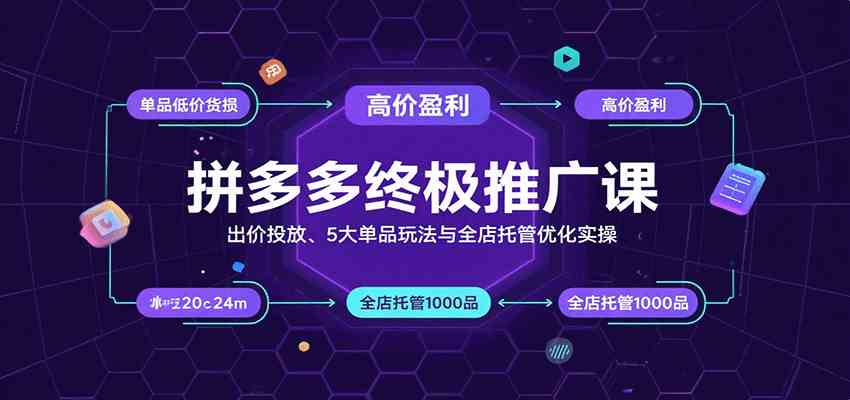 拼多多终极推广课：出价投放、5大单品玩法与全店托管优化实操 - 来及网络